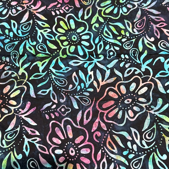 Feldman Batik Navy Rainbow Stamp Large Floral Cotton Fabric